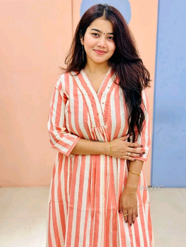 SF2 5379  Lovely bright color For  lightweight dress  Rayon A-Line stripe printed kurti With Pant  - Wild Watermelon, M-38
