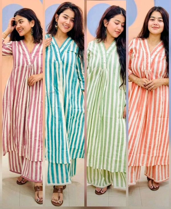 SF2 5379  Lovely bright color For  lightweight dress  Rayon A-Line stripe printed kurti With Pant  - Wild Watermelon, M-38