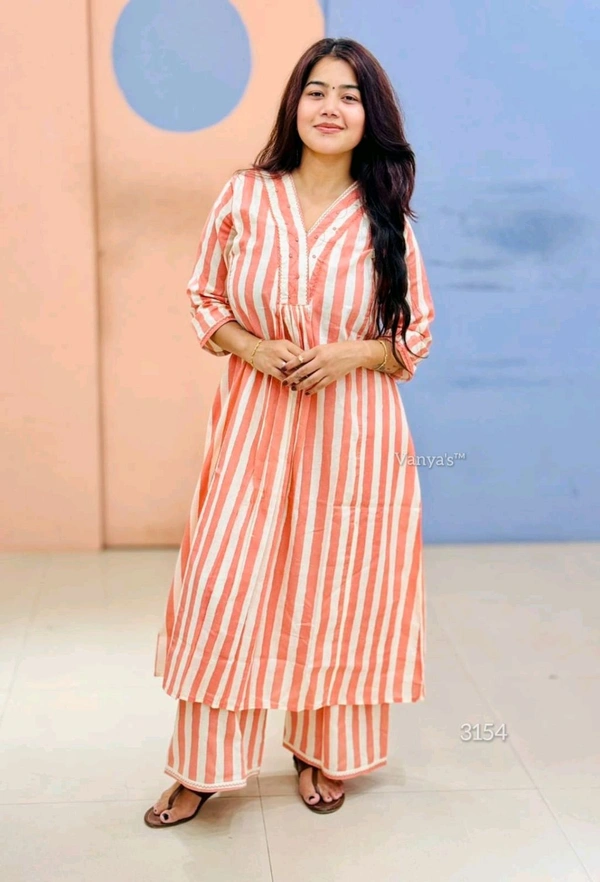 SF2 5379  Lovely bright color For  lightweight dress  Rayon A-Line stripe printed kurti With Pant  - Wild Watermelon, L-40