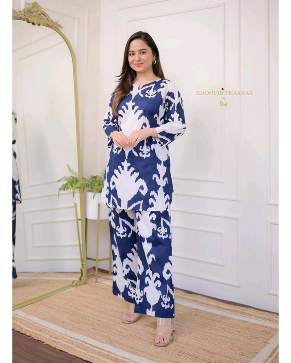 SF2 5380  Beautiful *cotton co-ords sets,l comfortable amazing print. perfect outfits  - Blue, M-38