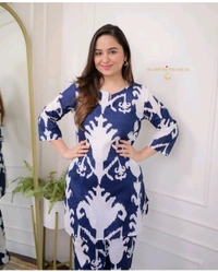 SF2 5380  Beautiful *cotton co-ords sets,l comfortable amazing print. perfect outfits  - Blue, 2XL-44
