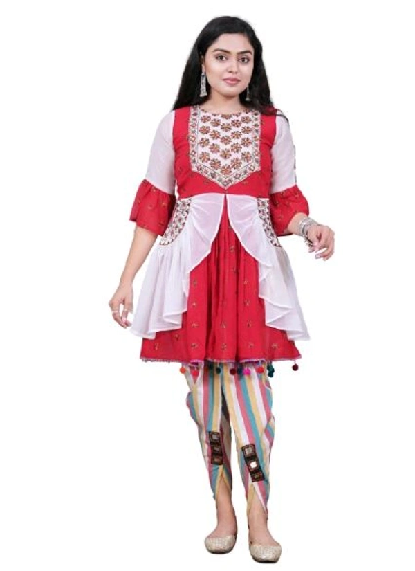 ARM 5393  Dhoti and kediya  Fox  Georgette- Real mirror and Thread Work  - Red, L-40