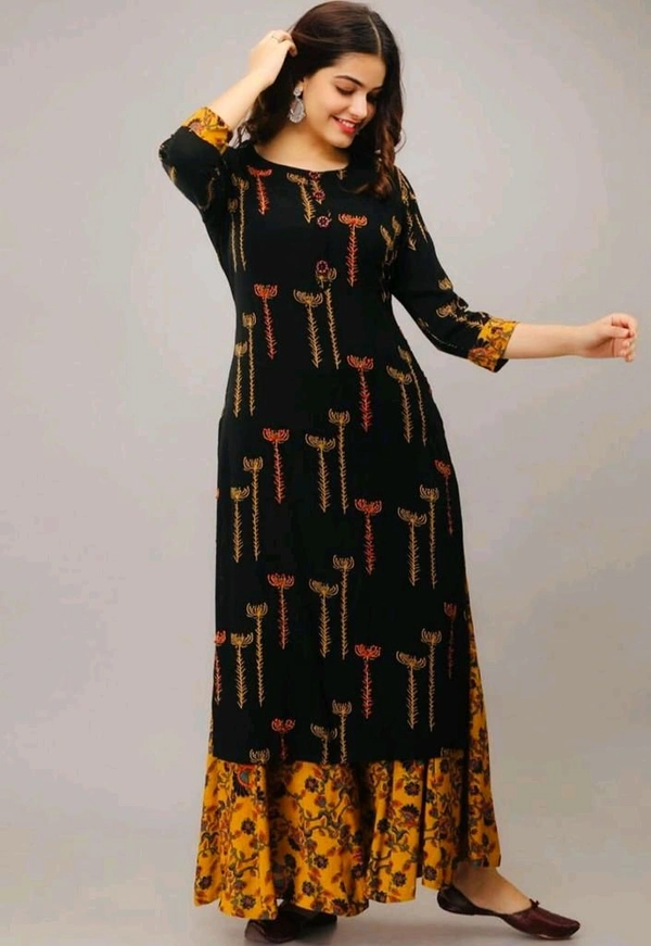 SF2 5399 Reyon  print kurti with sharara set. - M-38