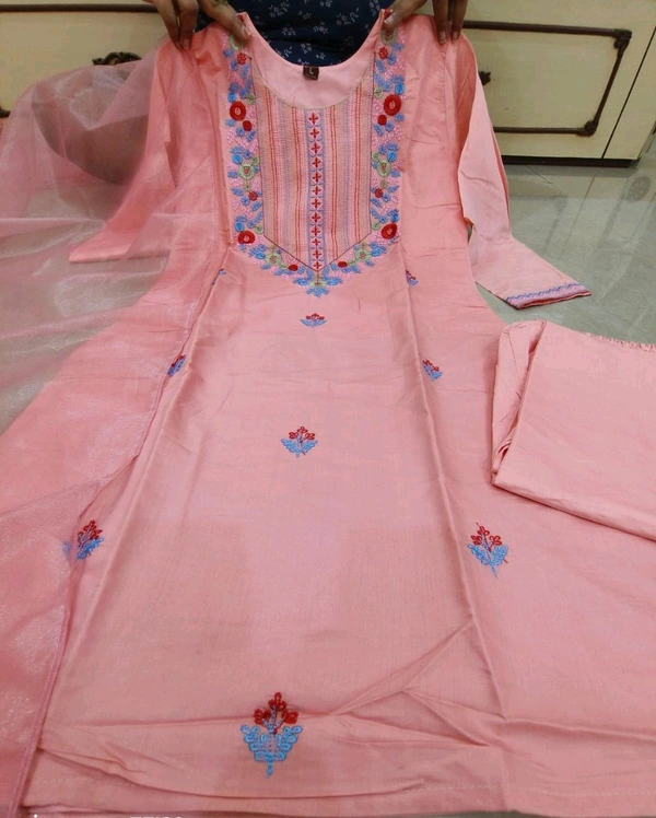 SF3 5402  designers. Wear  Beautiful Heavy Chanderi Silk  designer wear kurti pant and duppta  with embroidery work   - 3XL-46