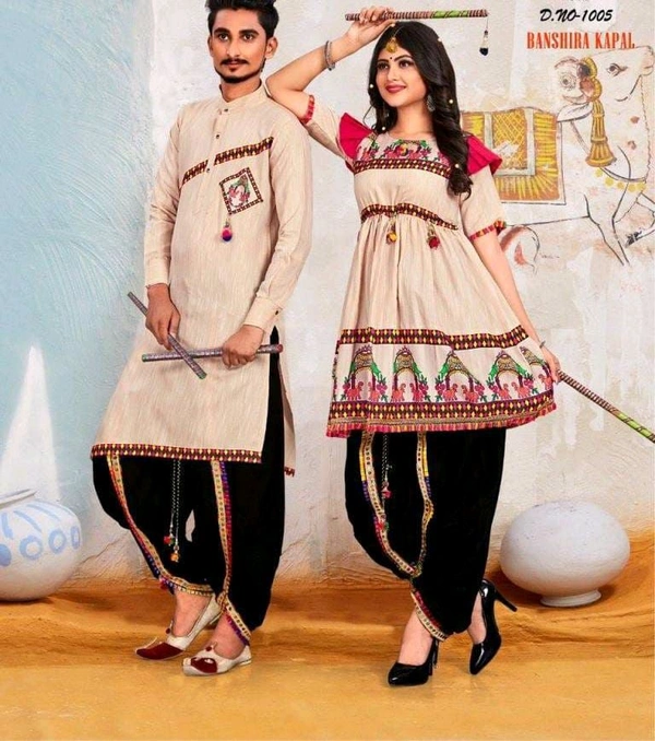 ARM 5403  Bansira Cotton Couple dress kediya Cotton  Gents  Kurta : Cotton print: - White, 2XL-44