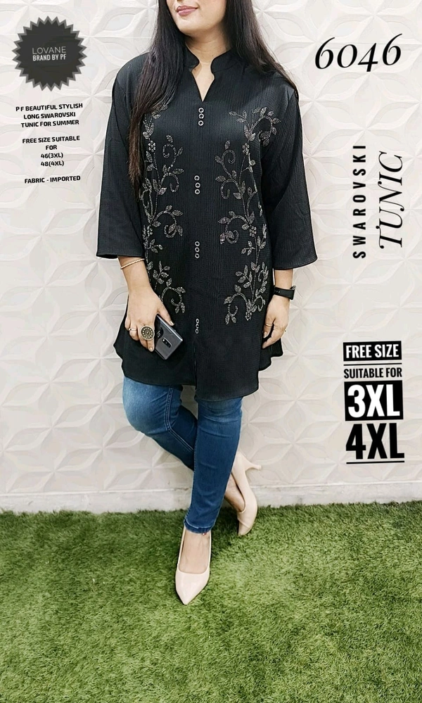 PFD 6046 IMPORTED BEAUTIFUL STYLISH LONG FANCY SWAROVSKI MENTION ON THE -SUPERB QUALITY IMPORTED STUFF - Black, 3XL-46