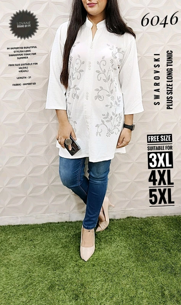 PFD 6046 IMPORTED BEAUTIFUL STYLISH LONG FANCY SWAROVSKI MENTION ON THE -SUPERB QUALITY IMPORTED STUFF - White, 4XL-48