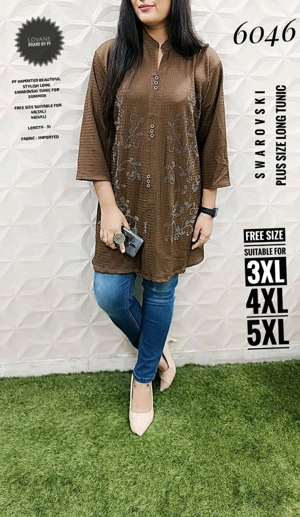 PFD 6046 IMPORTED BEAUTIFUL STYLISH LONG FANCY SWAROVSKI MENTION ON THE -SUPERB QUALITY IMPORTED STUFF - Brown, 3XL-46