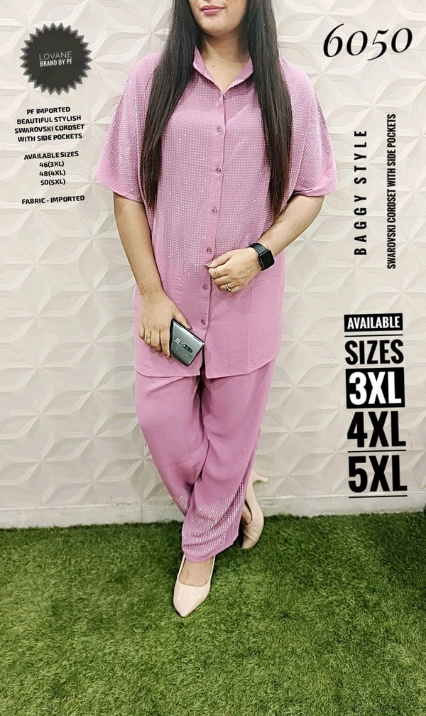 PFD 6050 STYLE SWAROVSKI CORDSET WITH SIDE POCKET SUPERB QUALITY IMPORTED  - Pink, 6XL-52