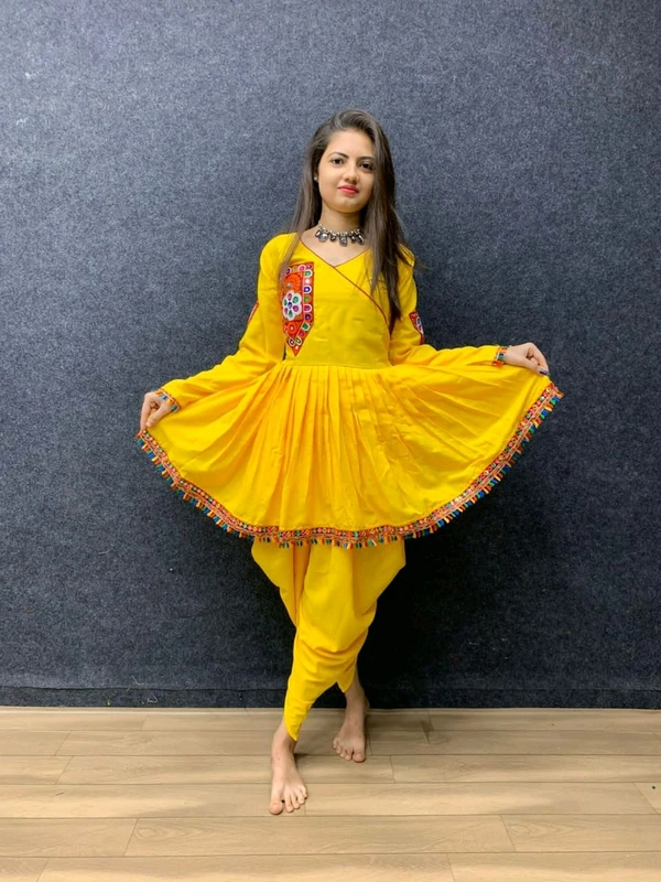 SF2 5406  Premium Rayon Designer Top and Dhoti Set in Embroidery work and Less   - Yellow, XL-42