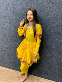 SF2 5406  Premium Rayon Designer Top and Dhoti Set in Embroidery work and Less   - Yellow, 2XL-44