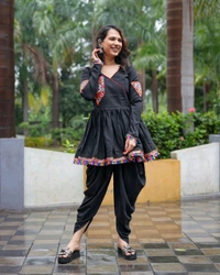 SF2 5406  Premium Rayon Designer Top and Dhoti Set in Embroidery work and Less   - Black, M-38