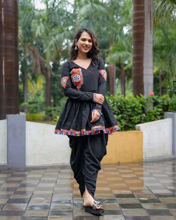 SF2 5406  Premium Rayon Designer Top and Dhoti Set in Embroidery work and Less   - Black, L-40