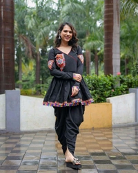 SF2 5406  Premium Rayon Designer Top and Dhoti Set in Embroidery work and Less   - Black, 2XL-44