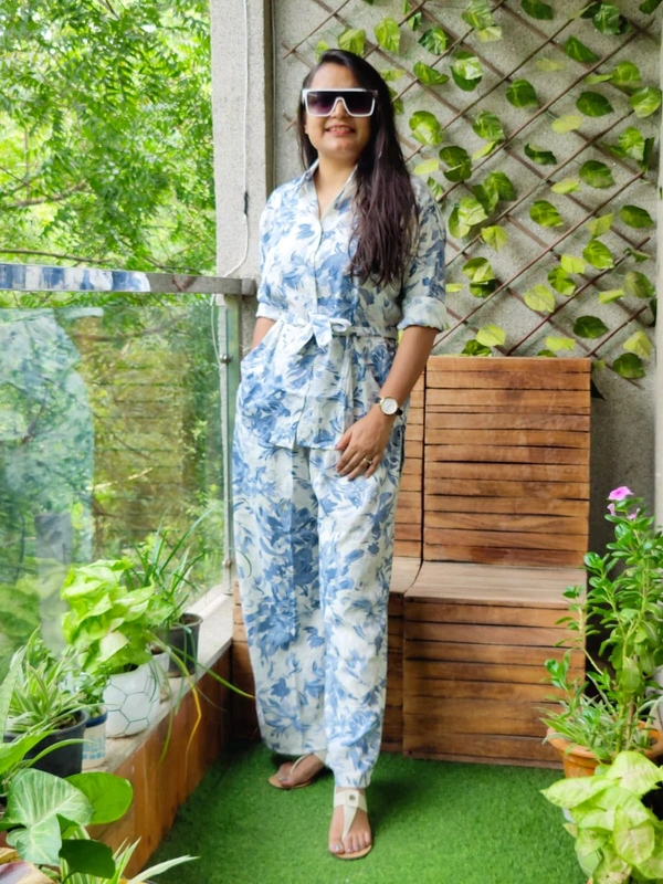 KD18 5407 VERY PRETT  COTTON PRINTED CORD SET - Blue, XL-42