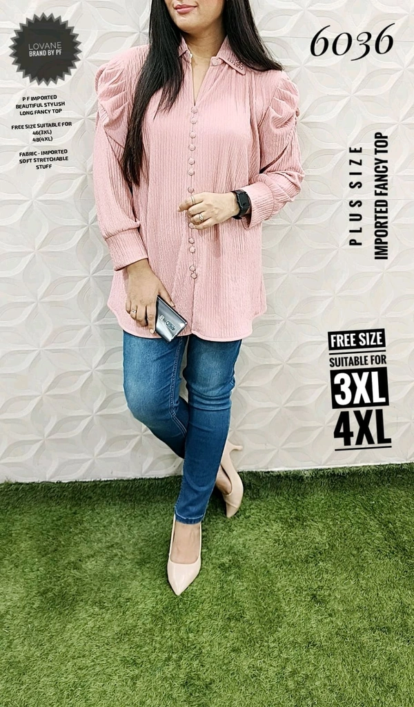 PFD 6036 IMPORTED BEAUTIFUL STYLISH LONG FANCY TOP*SUPERB QUALITY IMPORTED STUFF  - Peach, 3XL-46