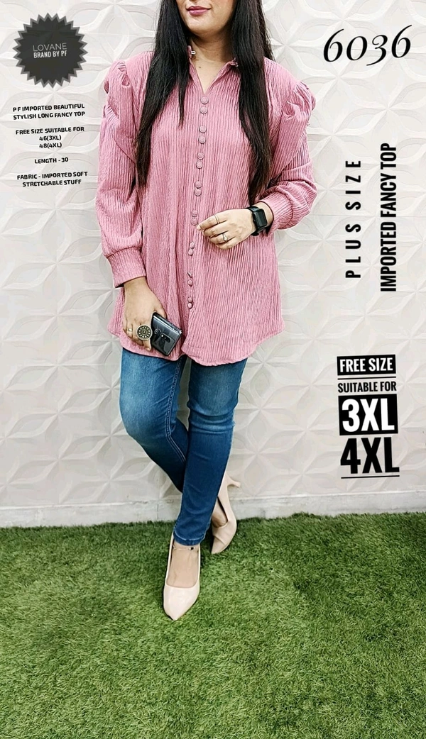 PFD 6036 IMPORTED BEAUTIFUL STYLISH LONG FANCY TOP*SUPERB QUALITY IMPORTED STUFF  - Pink, 3XL-46