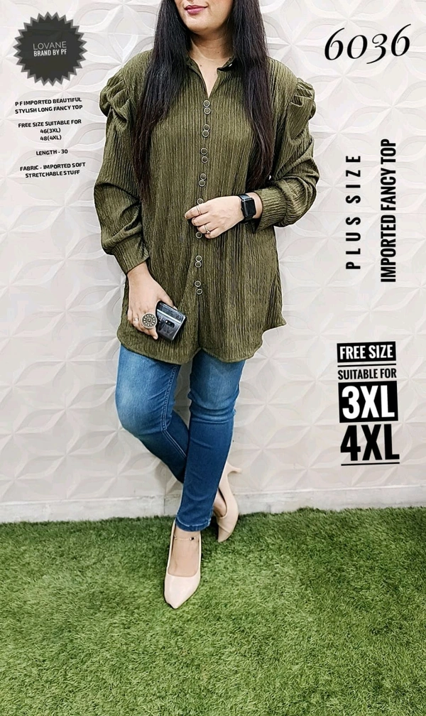 PFD 6036 IMPORTED BEAUTIFUL STYLISH LONG FANCY TOP*SUPERB QUALITY IMPORTED STUFF  - Green, 3XL-46