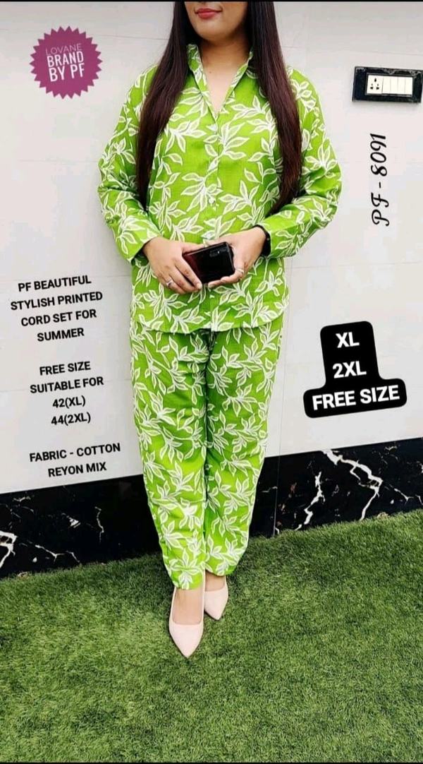 PFD 8091 BEAUTIFUL STYLISH PRINTED COTTON  CORD SET  - Green, 2XL-44