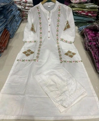 SF2  5412 New launch HAVY Cotton  classy  kurti pant  with embroidery & button work  - White, M-38