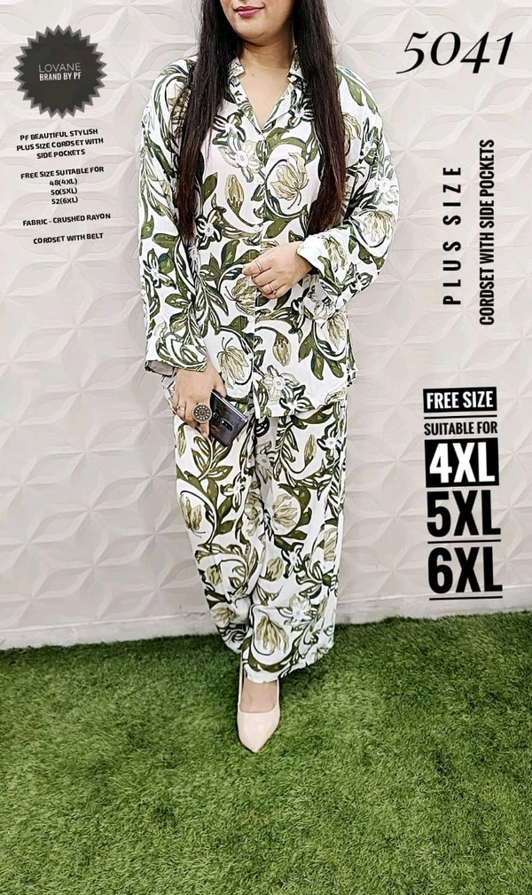 PFD 5041 BEAUTIFUL STYLISH PRINTED JUMBO SIZE  CORD SET  CRUSHED RAYON  - Green, 5XL-50