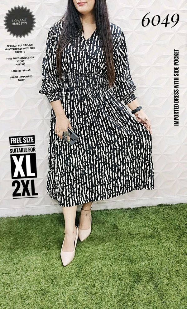 PFD 6049 BEAUTIFUL STYLISH  RAYON DRESS WITH SIDE POCKET*  - Mine Gray, 2XL-44
