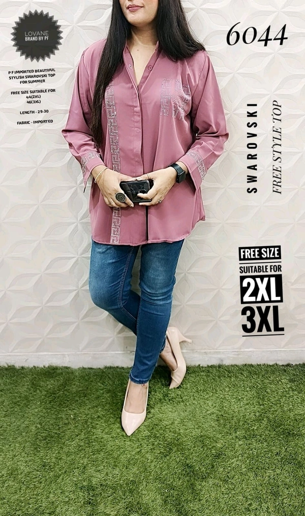 PFD 6044 BEAUTIFUL STYLISH LONG FANCY SWAROVSKI FREE STYLE SUPERB QUALITY IMPORTED STUFF - Pink, 3XL-42