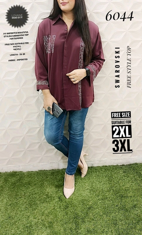 PFD 6044 BEAUTIFUL STYLISH LONG FANCY SWAROVSKI FREE STYLE SUPERB QUALITY IMPORTED STUFF - Maroon Red, 3XL-42