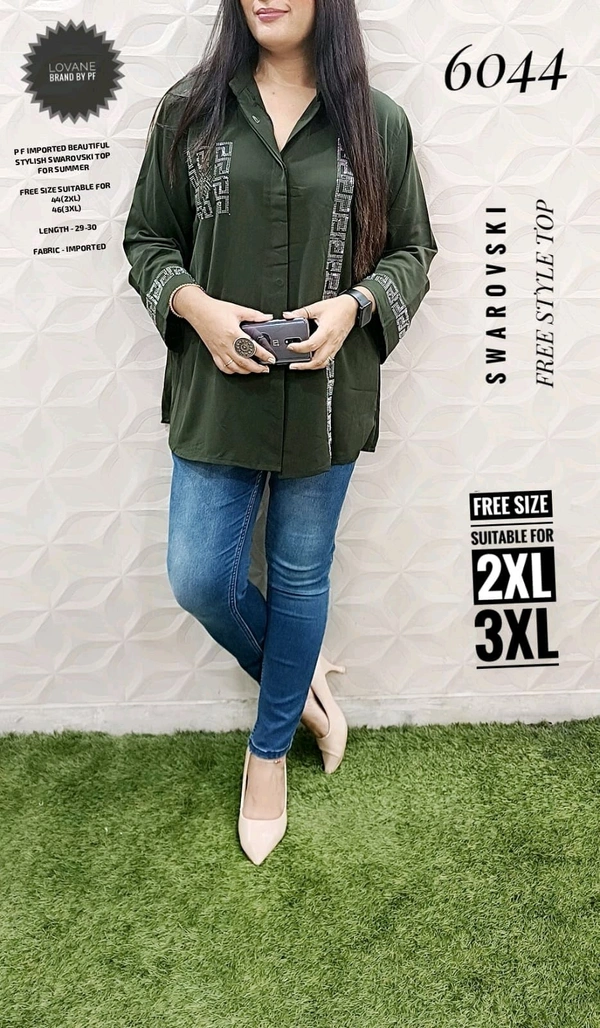 PFD 6044 BEAUTIFUL STYLISH LONG FANCY SWAROVSKI FREE STYLE SUPERB QUALITY IMPORTED STUFF - Green, 3XL-42
