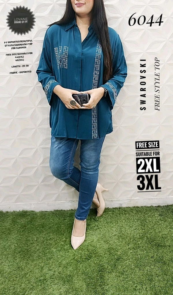 PFD 6044 BEAUTIFUL STYLISH LONG FANCY SWAROVSKI FREE STYLE SUPERB QUALITY IMPORTED STUFF - Havelock Blue, 3XL-42