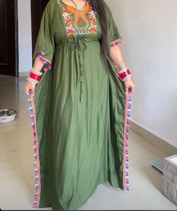 KD18 5419 Designer solid Cotton REYON  Kaftan With embroidery Work  - Green, M-38