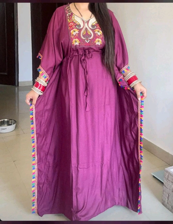 KD18 5419 Designer solid Cotton REYON  Kaftan With embroidery Work  - Pink, 8XL-56
