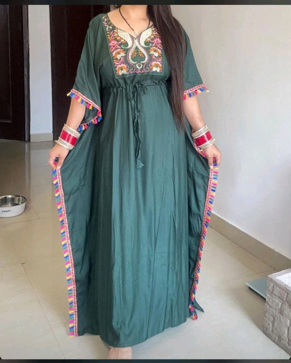 KD18 5419 Designer solid Cotton REYON  Kaftan With embroidery Work  - Teal Green, 5XL-50