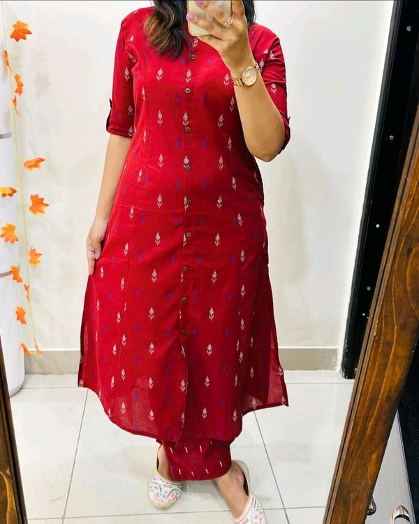 SF2  5420  Amazing cotton cord set  procin print  stylish look  - Red, M-38