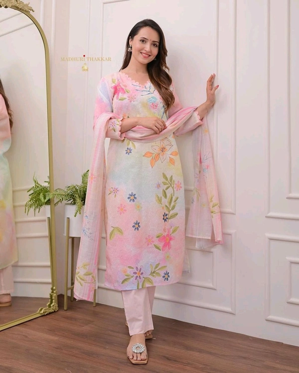 SF3 5421 HEVAY SHIFLI FABRIC DIGITAL PRINTING HAND WORK  KHATLI SUIT SET  - 2XL-44