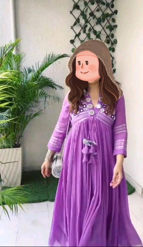 SF2 5038  trendy  Cotton  beautiful lace work  tasal Gown - 2XL-44, Purple