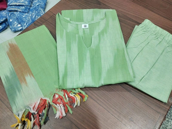 SF3 5423  South cotton handloom kurti  handloom cotton pants and dupatta*  - Green, 3XL-46
