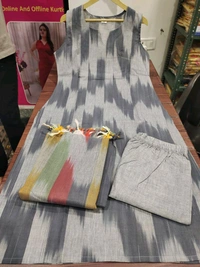 SF3 5423  South cotton handloom kurti  handloom cotton pants and dupatta*  - Gray, L-40
