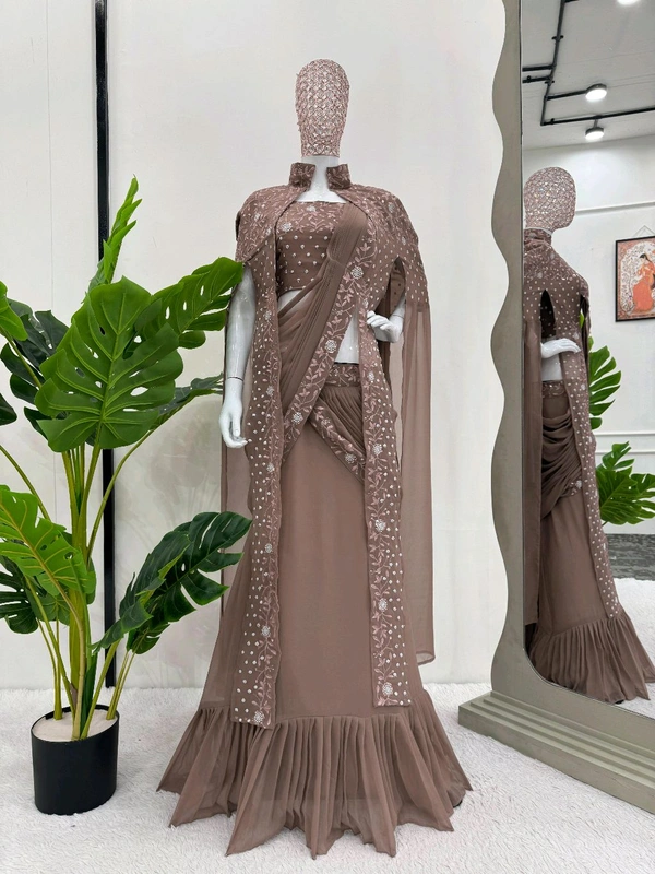 DSS 5436 ❤️‍🔥 *Reday to wear Lehengha  saree Foux Gorgette Micro Work