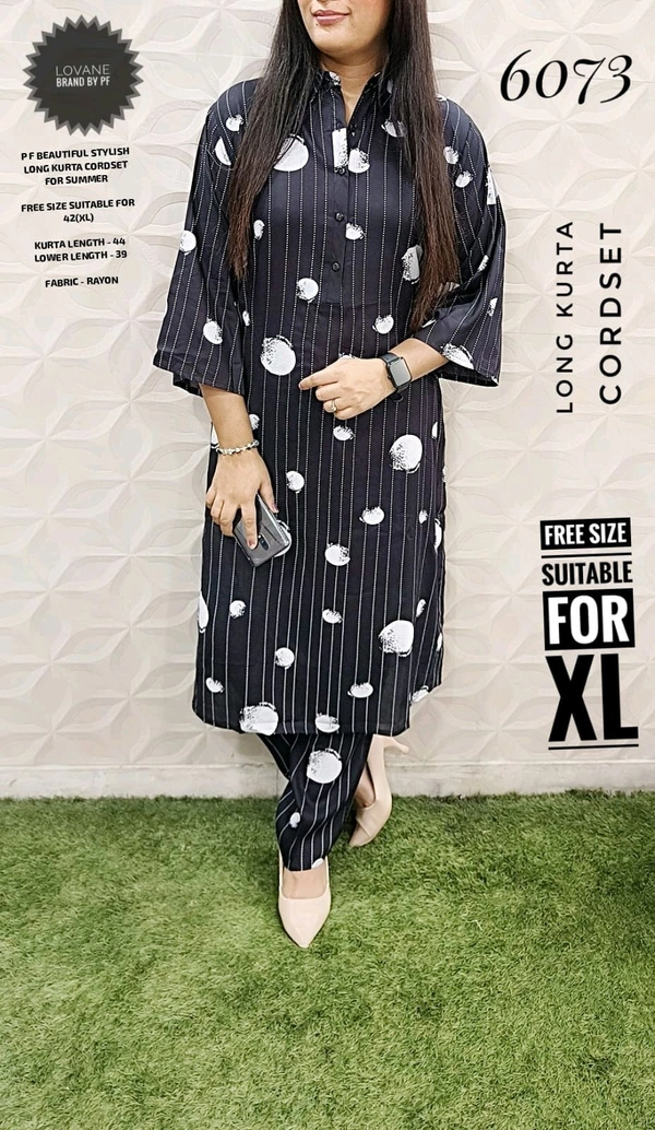 PFD 6073 STYLISH RAYON COTTON KURTA CORDSET   - Black, XL-42