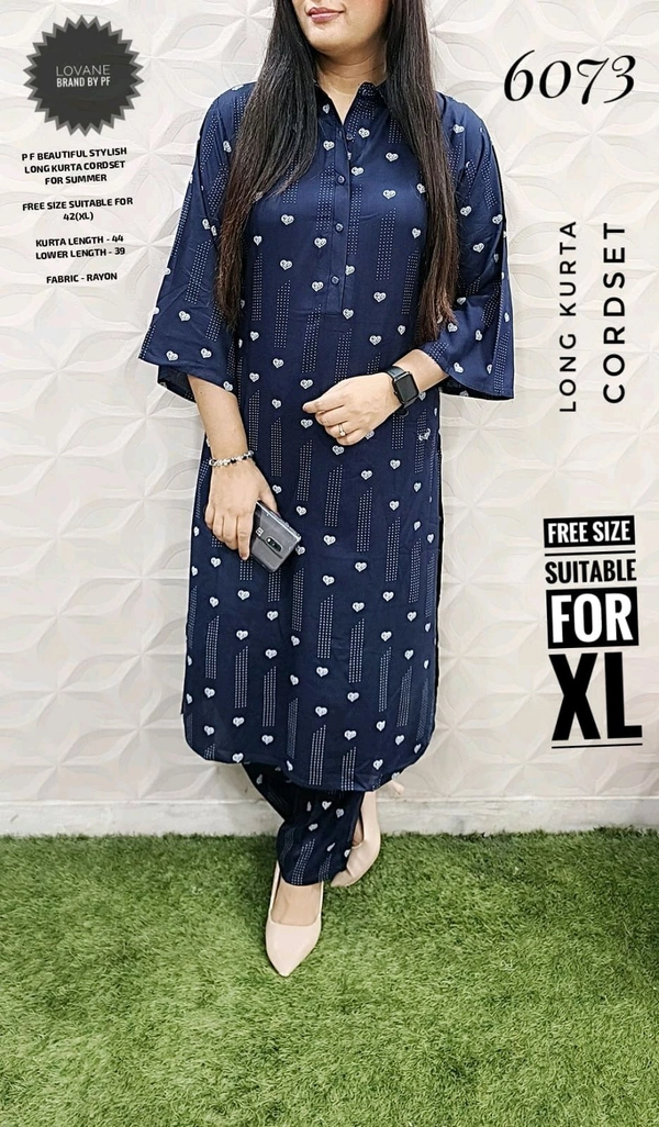 PFD 6073 STYLISH RAYON COTTON KURTA CORDSET   - Blue, XL-42