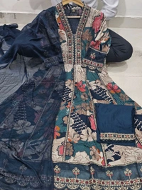 KDJ 5442  Floral Muslin mix soft comfortable and Full Hand Work Kurti & Pant - M-38