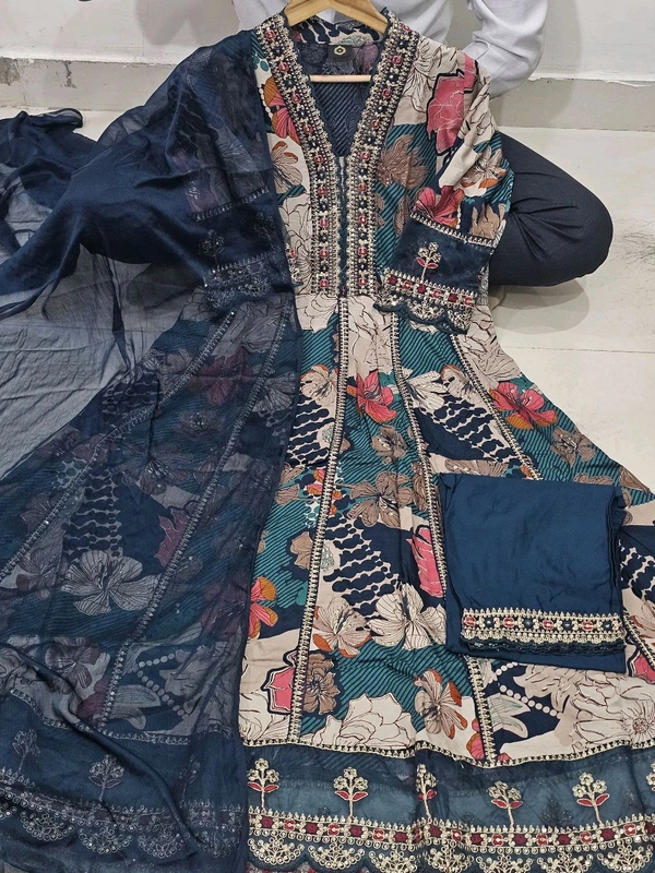 KDJ 5442  Floral Muslin mix soft comfortable and Full Hand Work Kurti & Pant - M-38