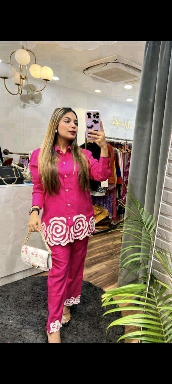 SF2 5445 Trending Reyon two pc sets  embroidery  on daman of tunic top and bottom too._It's a must for ALL shapes and a smart party outfit  - Pink, M-38