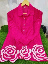 SF2 5445 Trending Reyon two pc sets  embroidery  on daman of tunic top and bottom too._It's a must for ALL shapes and a smart party outfit  - Pink, M-38