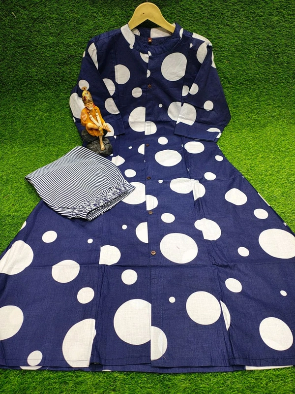 SF2 5449 Premium  cotton kurti Pent set  designer Co-erd set in Aline pattern   - Blue, L-40