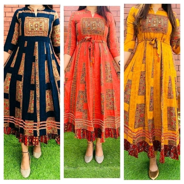 SF2 5450  heavy rayon  beautifully printed gown detailing mirror & tubelight handwork  - Black, 2XL-44
