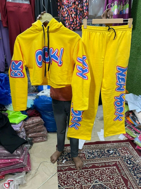 KD18 5451 *New York Printed crop girls tracksuit - Yellow, S-36