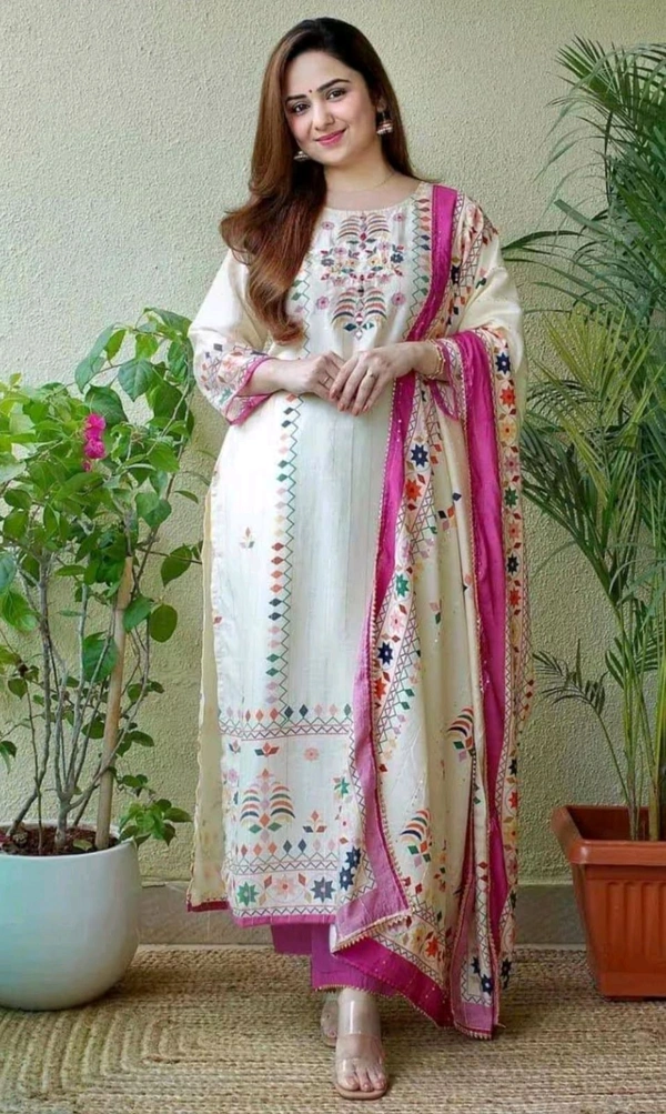 SF2  5452  Beautiful Heavy 3pcs Suit which is beautifully decorated ekatra pants and Lace Dupatta. - Heavy Reyon  - XL-42