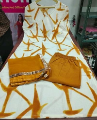 SF3  5455  Beautiful Three premium woven cotton 3 Peace set that's perfect for work to Kurti-*Pant- Pure Cotton  - XL-42